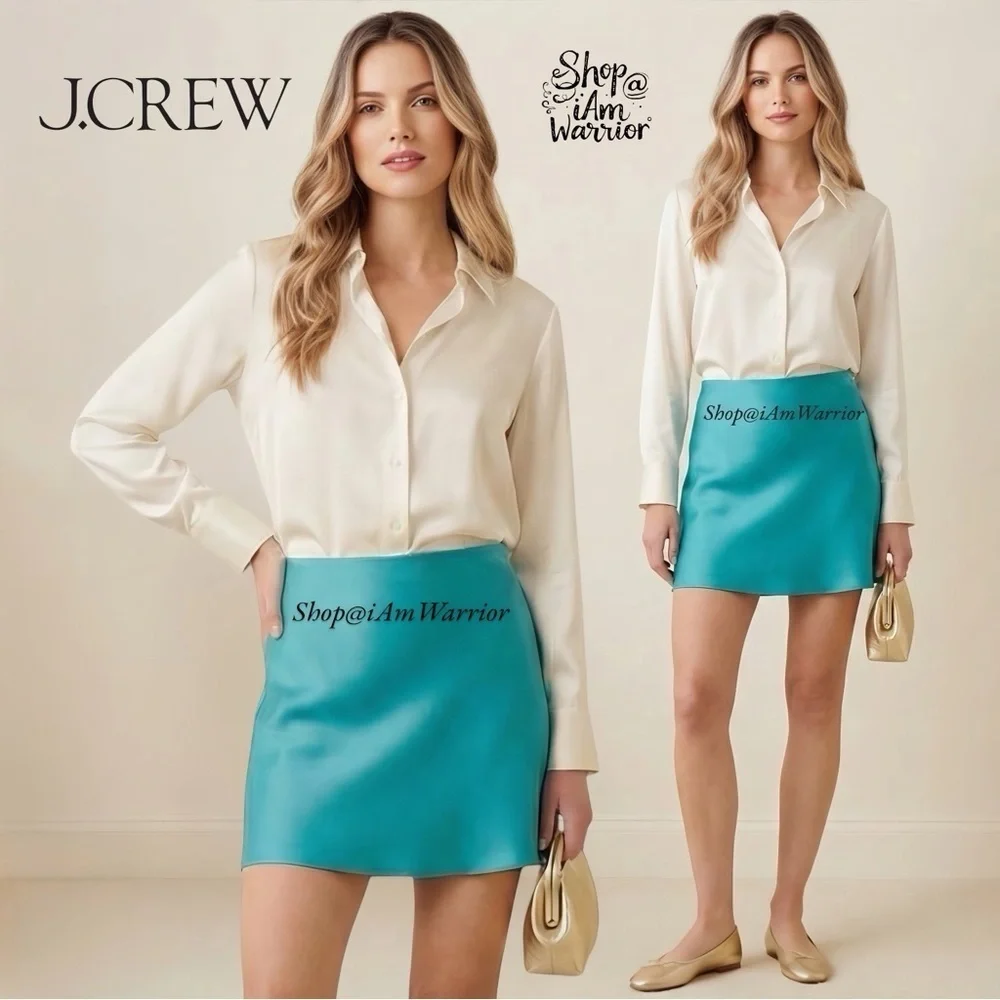 J.Crew turquoise satin pull on mini skirt *shop@iamwarrior